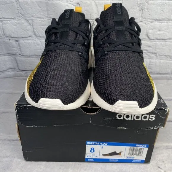 Adidas Cloudfoam Questar Flow Mens Size‎ 8 EE8214 Black Gold Running Shoes W/Box