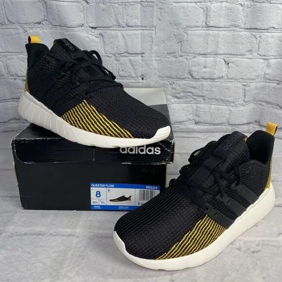 Adidas Cloudfoam Questar Flow Mens Size‎ 8 EE8214 Black Gold Running Shoes W/Box
