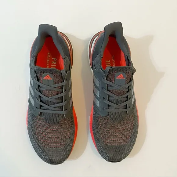 ADIDAS GRAY PINK SILVER ULTRABOOST 20 LACE UP KNIT SNEAKERS