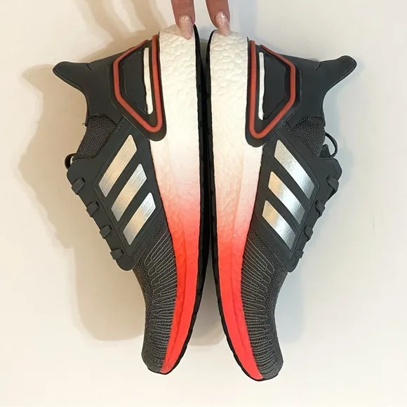 ADIDAS GRAY PINK SILVER ULTRABOOST 20 LACE UP KNIT SNEAKERS