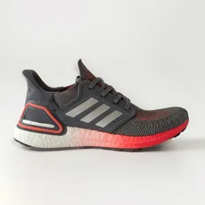 ADIDAS GRAY PINK SILVER ULTRABOOST 20 LACE UP KNIT SNEAKERS