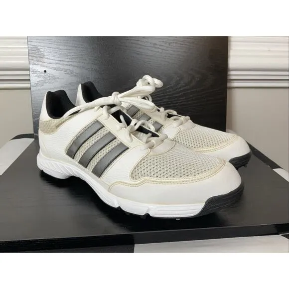 Adidas Men Traxion White Silver Mesh Leather Oxford‎ Sneaker Golf Shoe 9.5M 43.5