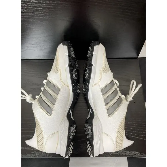 Adidas Men Traxion White Silver Mesh Leather Oxford‎ Sneaker Golf Shoe 9.5M 43.5