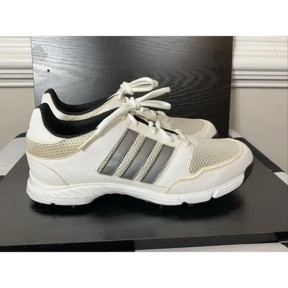 Adidas Men Traxion White Silver Mesh Leather Oxford‎ Sneaker Golf Shoe 9.5M 43.5