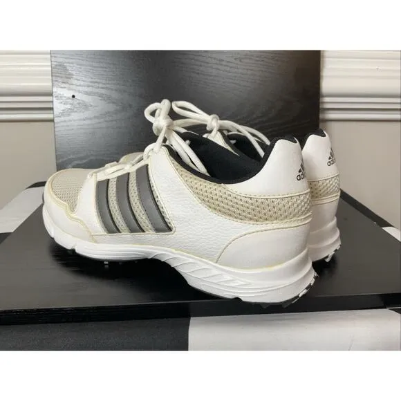 Adidas Men Traxion White Silver Mesh Leather Oxford‎ Sneaker Golf Shoe 9.5M 43.5