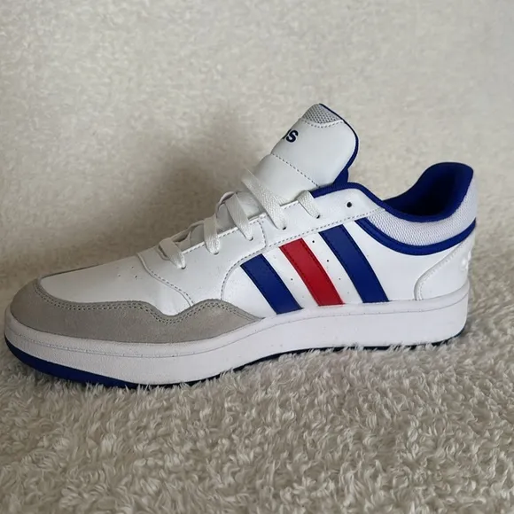 Adidas Men's Hoops 3.0 Low Top White, Red &amp; Blue Sneaker Size 10.5 NWT