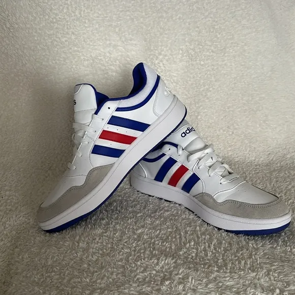 Adidas Men's Hoops 3.0 Low Top White, Red &amp; Blue Sneaker Size 10.5 NWT