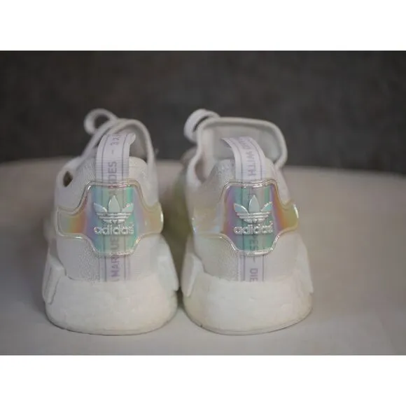 Adidas NMD R1 White Iridescent Boost Sneakers Women's Athletic Shoes Size 9.5