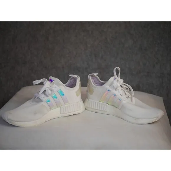 Adidas NMD R1 White Iridescent Boost Sneakers Women's Athletic Shoes Size 9.5