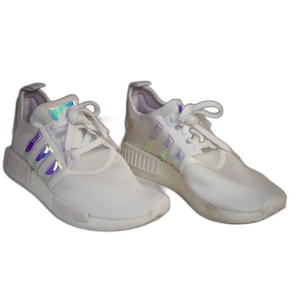 Adidas NMD R1 White Iridescent Boost Sneakers Women's Athletic Shoes Size 9.5