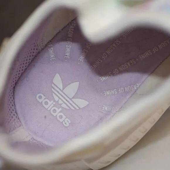 Adidas NMD R1 White Iridescent Boost Sneakers Women's Athletic Shoes Size 9.5