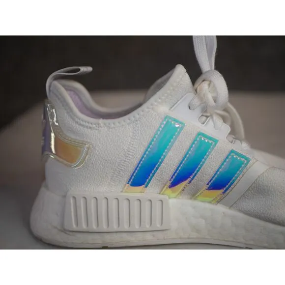 Adidas NMD R1 White Iridescent Boost Sneakers Women's Athletic Shoes Size 9.5