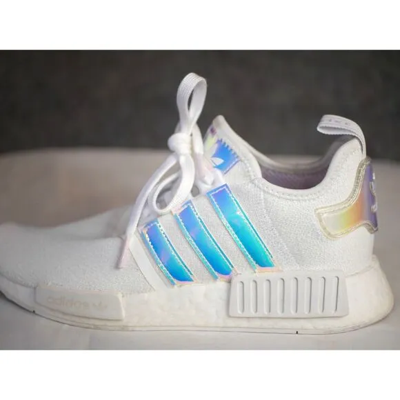 Adidas NMD R1 White Iridescent Boost Sneakers Women's Athletic Shoes Size 9.5
