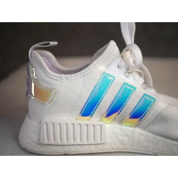 Adidas NMD R1 White Iridescent Boost Sneakers Women's Athletic Shoes Size 9.5