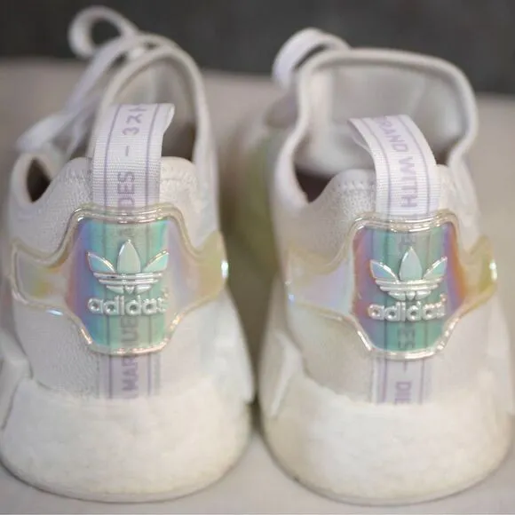 Adidas NMD R1 White Iridescent Boost Sneakers Women's Athletic Shoes Size 9.5