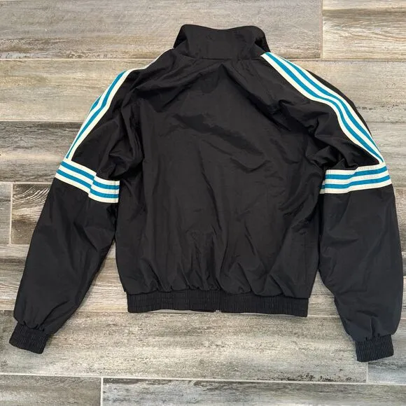 Adidas Vintage Windbreaker Bomber Jacket Black Zip Up Abstract Pattern Casual S