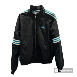 Adidas Vintage Windbreaker Bomber Jacket Black Zip Up Abstract Pattern Casual S