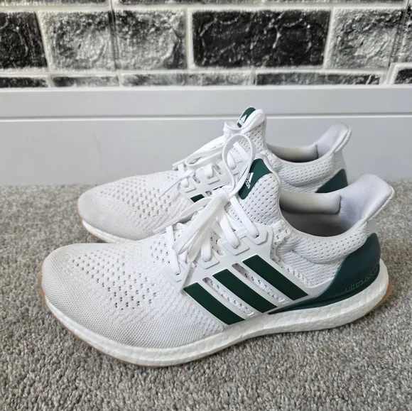 Adidas White and Green Ultraboost Running Shoes Size 9.5