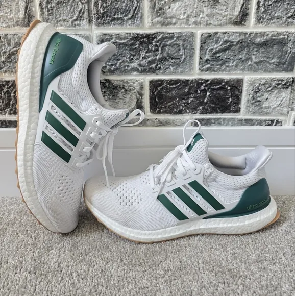 Adidas White and Green Ultraboost Running Shoes Size 9.5