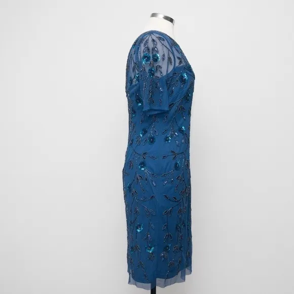 Adrianna Papell. 3D Floral Beaded Sheath Dress.