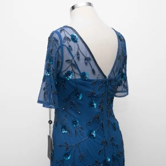 Adrianna Papell. 3D Floral Beaded Sheath Dress.