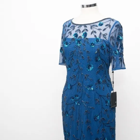 Adrianna Papell. 3D Floral Beaded Sheath Dress.