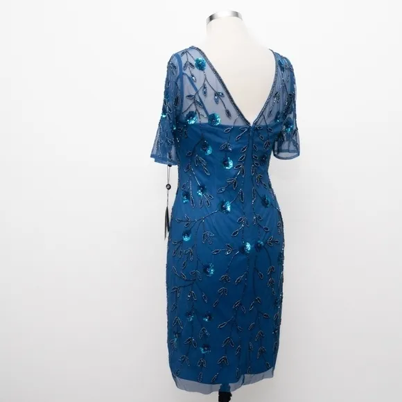 Adrianna Papell. 3D Floral Beaded Sheath Dress.