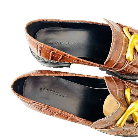 Aerosoles Shoes Women’s Size 9 Lilia Brown Leather Croc Lug Sole Loafer