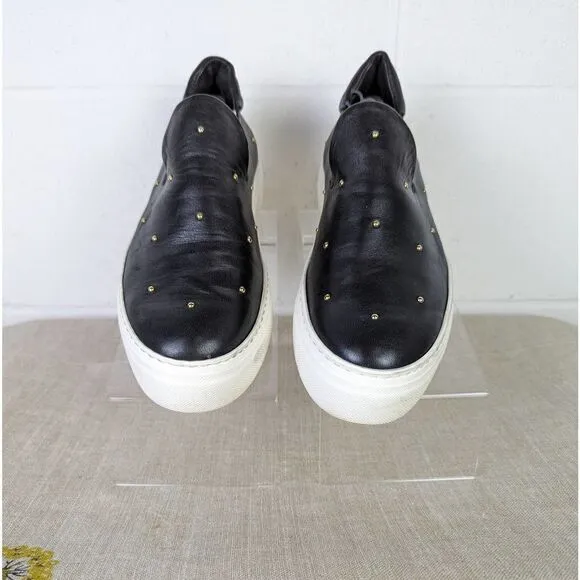 AGL ATTILIO GIUSTI LEOMBRUNI Black Leather Studded Slip On Sneakers Size 40.5