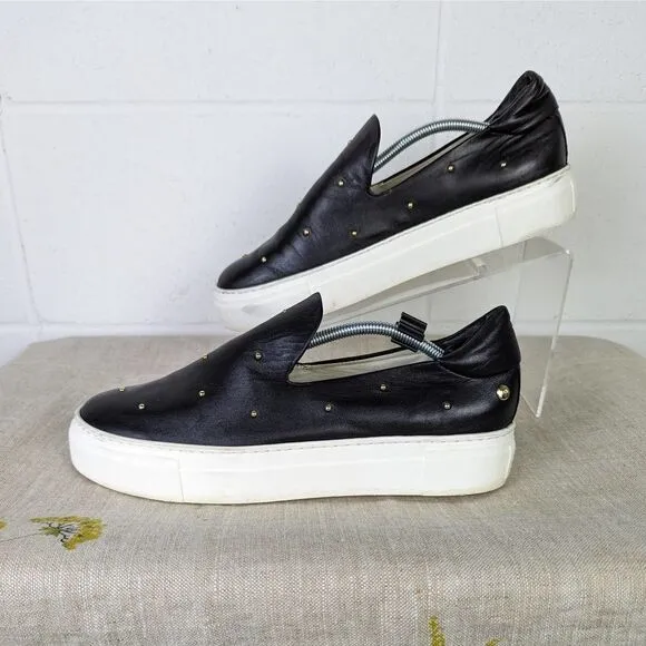 AGL ATTILIO GIUSTI LEOMBRUNI Black Leather Studded Slip On Sneakers Size 40.5