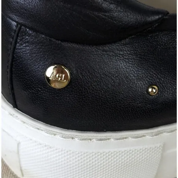 AGL ATTILIO GIUSTI LEOMBRUNI Black Leather Studded Slip On Sneakers Size 40.5