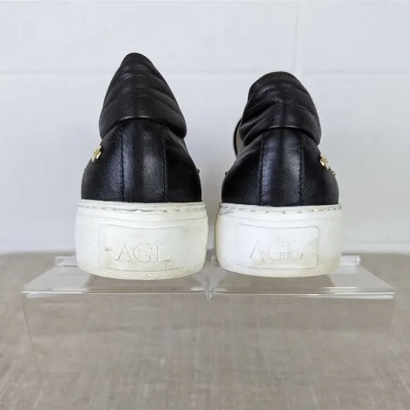AGL ATTILIO GIUSTI LEOMBRUNI Black Leather Studded Slip On Sneakers Size 40.5