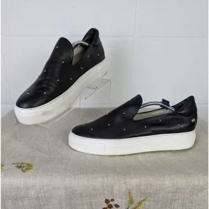 AGL ATTILIO GIUSTI LEOMBRUNI Black Leather Studded Slip On Sneakers Size 40.5