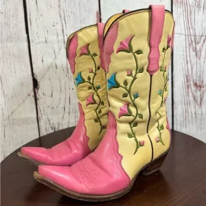AGUILA BOOTS mexico brand cowgirls boots embroidered leather steel toe 7.5 GUC