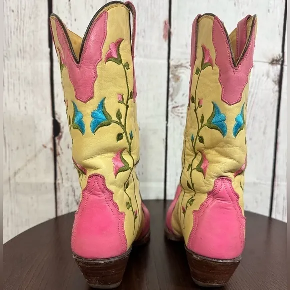 AGUILA BOOTS mexico brand cowgirls boots embroidered leather steel toe 7.5 GUC