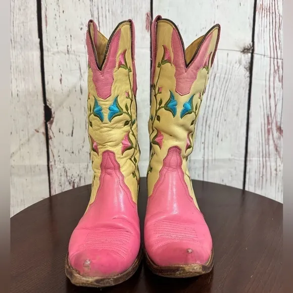AGUILA BOOTS mexico brand cowgirls boots embroidered leather steel toe 7.5 GUC