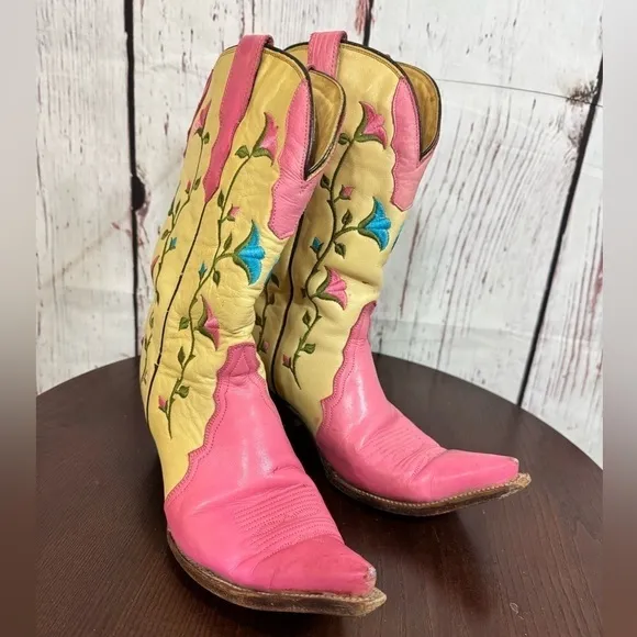 AGUILA BOOTS mexico brand cowgirls boots embroidered leather steel toe 7.5 GUC