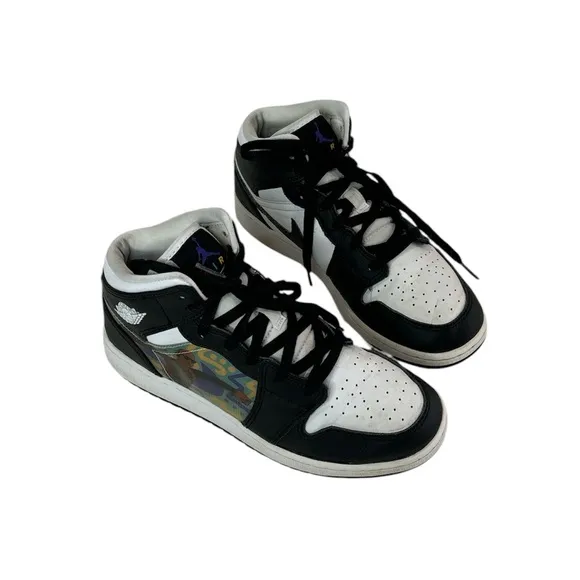 Air Jordan1 Mid Hologram Big Kids' Sneaker Shoes Size 5Y MJ Images Black/Concord