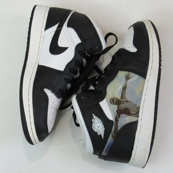 Air Jordan1 Mid Hologram Big Kids' Sneaker Shoes Size 5Y MJ Images Black/Concord