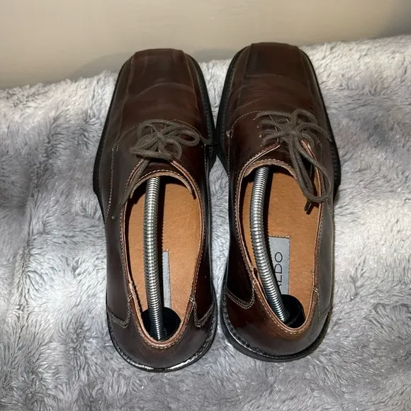 Aldo Shoes Men 43 US 10 Dress Oxford Brown Leather Comfort Lace Academia Office