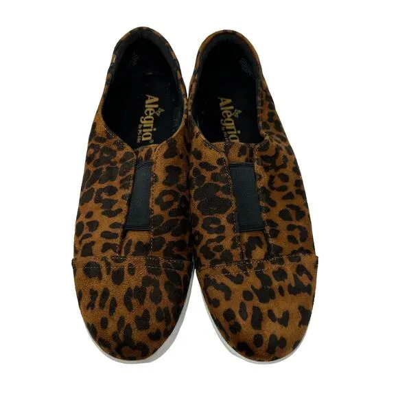 Alegria Posy Leopard Slip On Sneakers Women's Size 38 US 8-8.5 Faux Suede