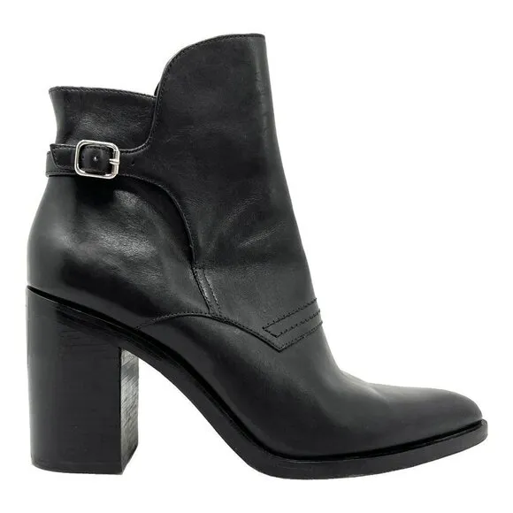 Alexander Wang Black Leather Pointed Toe Block Heel Boots – Size 38.5
