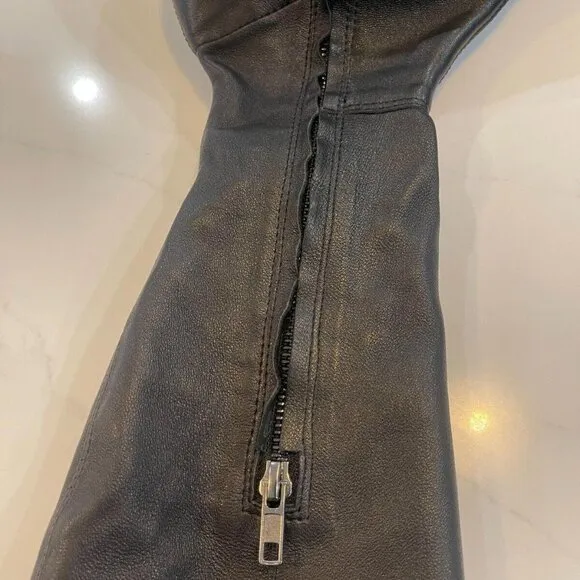 ALL BLACK  Skinny Back Leather Lugged Wedge Over The Knee Boots   Size 6