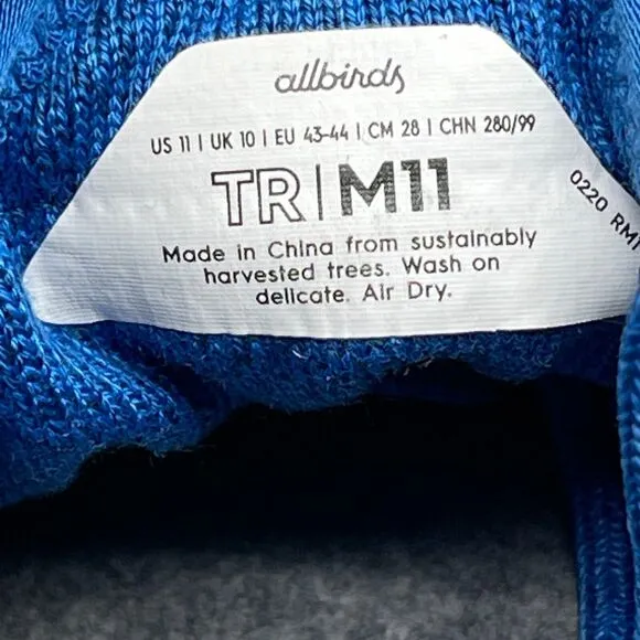 Allbirds Tree Runners Shoes Men Size 11 Lace Up Running Sneaker Bluebird Comfort