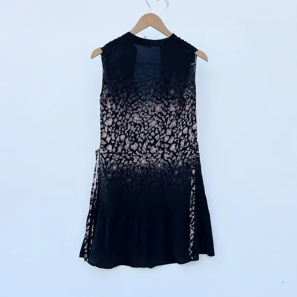 AllSaints Leopard Silk Mini Dress Black Ruffle Tiered Tank Style 2 Short