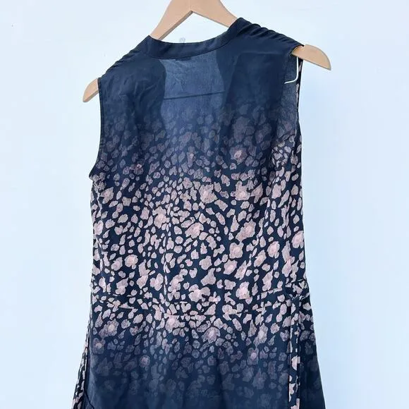 AllSaints Leopard Silk Mini Dress Black Ruffle Tiered Tank Style 2 Short