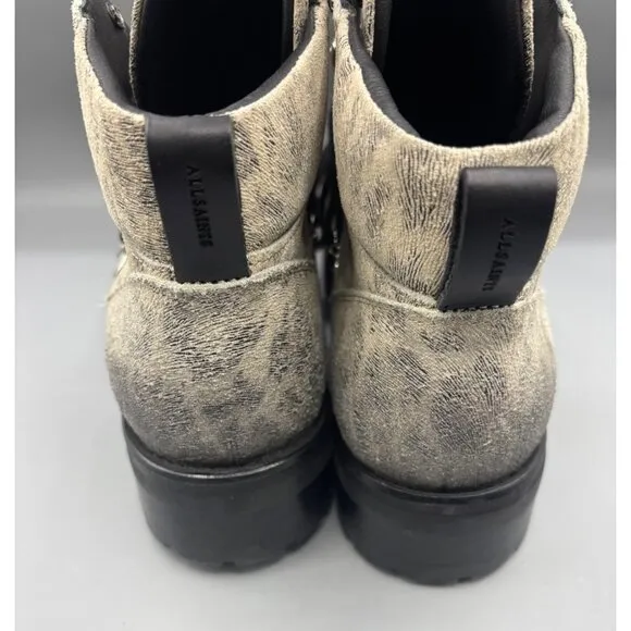 AllSaints Lia Leopard Print Leather Lace Up Hiking Boots Womens Size 39