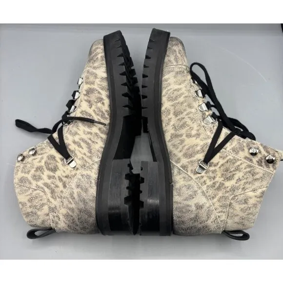 AllSaints Lia Leopard Print Leather Lace Up Hiking Boots Womens Size 39