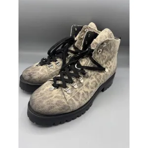 AllSaints Lia Leopard Print Leather Lace Up Hiking Boots Womens Size 39