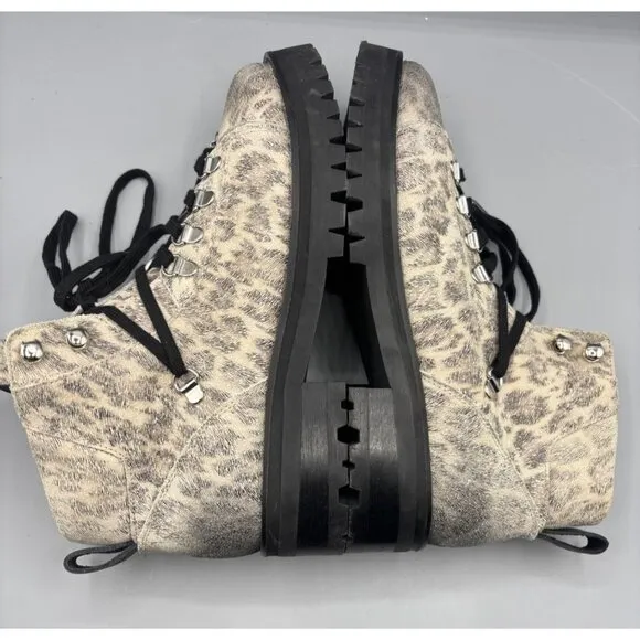 AllSaints Lia Leopard Print Leather Lace Up Hiking Boots Womens Size 39